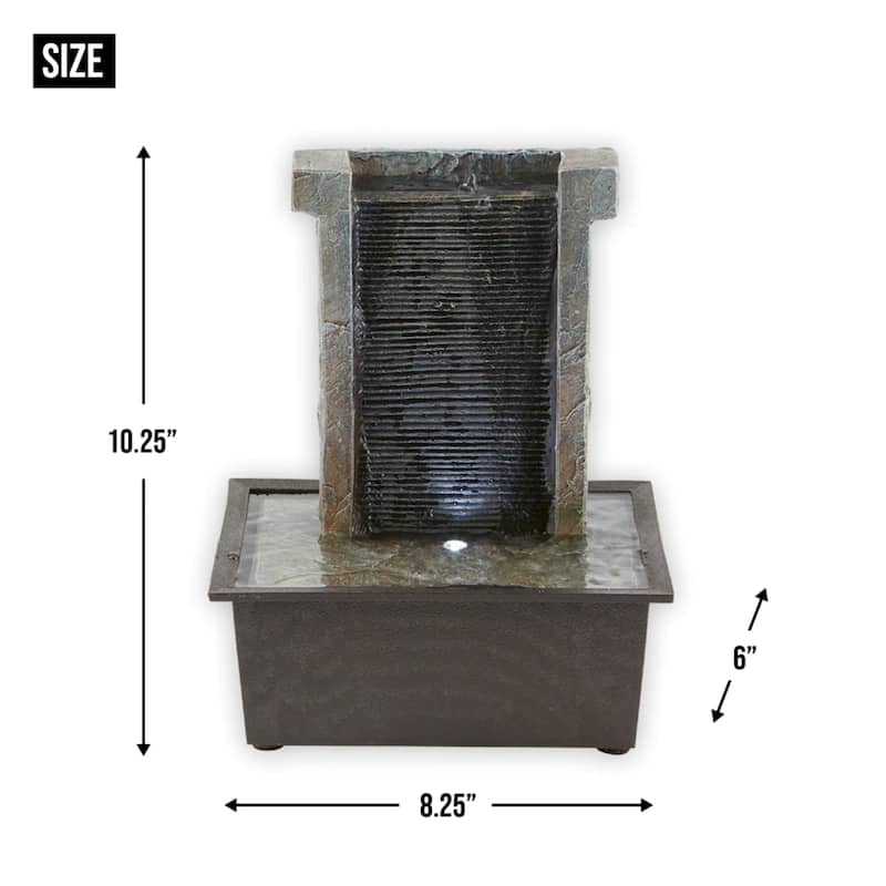 LED Lighted Stone Wall Tabletop Fountain - 10.25" - Black