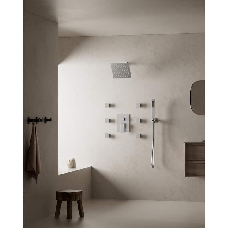 10" High-Pressure Balanced Rainfall Shower System with Handheld Spray & 6 Body Jets