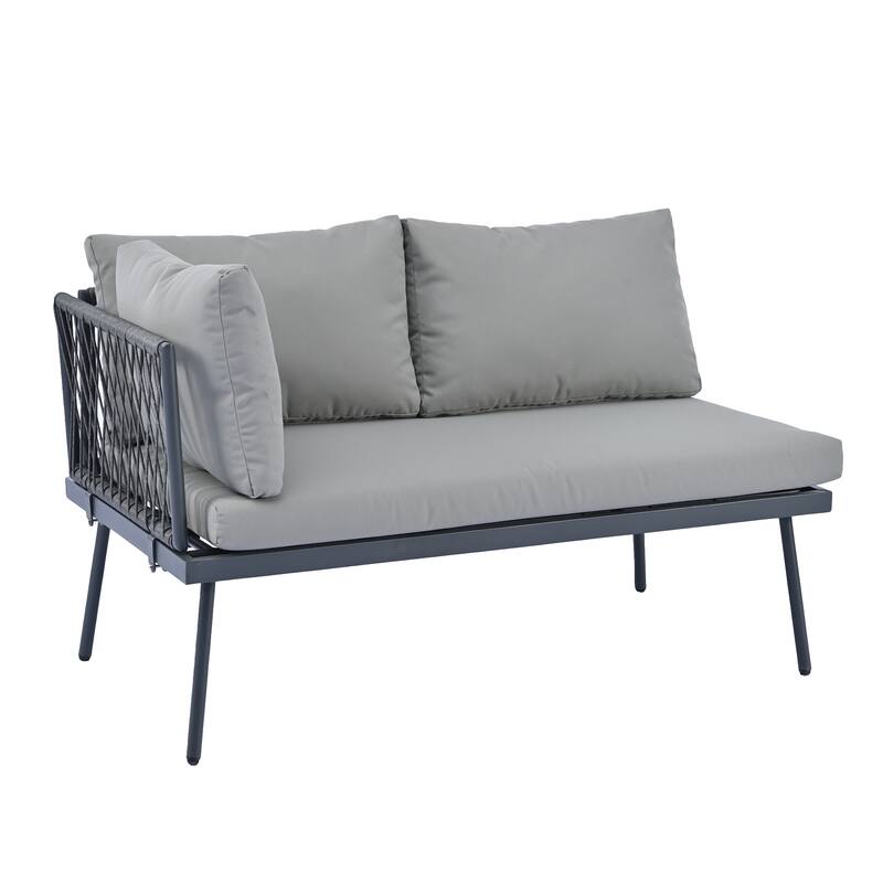 Modern Outdoor 3-Piece PE Rattan Sectional Sofa Set with Cushions and Glass Table