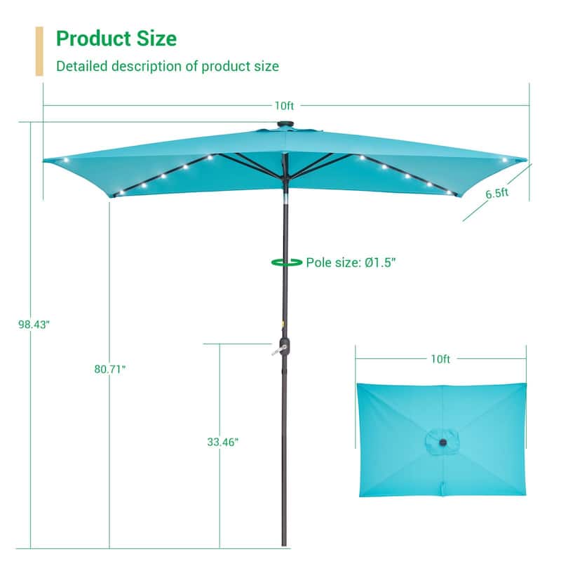 LIVOOSUN Patio LED 10 x 6.5Ft Market Umbrella Aluminum/Steel Outdoor Table Rectangle Umbrella with Tilt