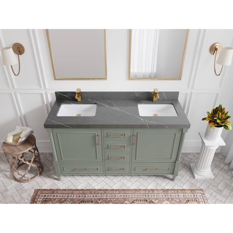 Willow Collections 60 in. W x 22 in. D Aberdeen Double Sink Bathroom Vanity with Countertop - 2" Piatra Gray - Evergreen