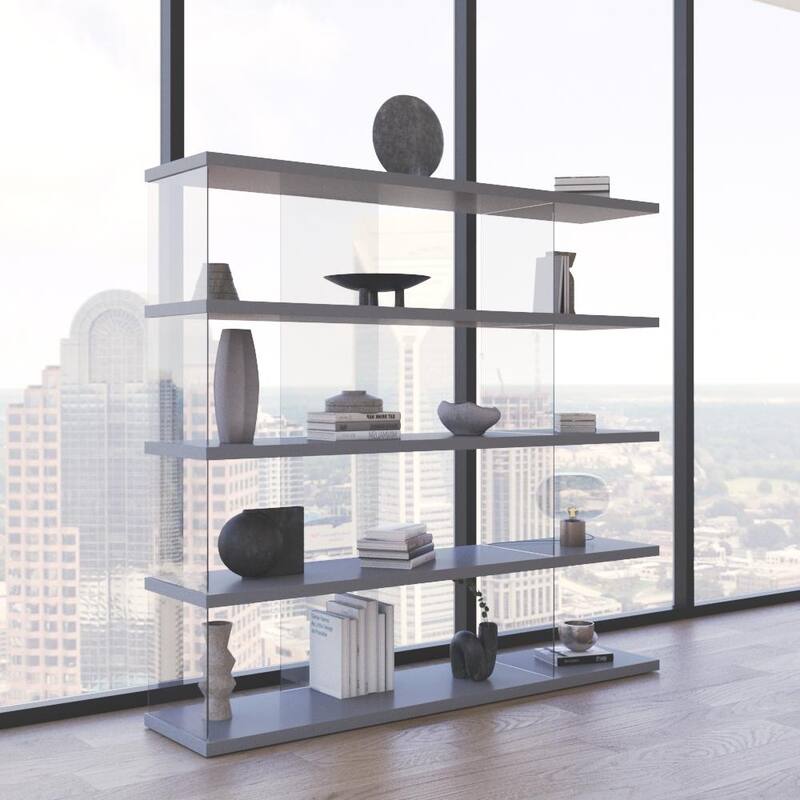 Meble Furniture Gravity Large Freestanding Bookcase - 71" Wide x 66" Tall Modern Open Shelf Storage Unit, Matte Finish