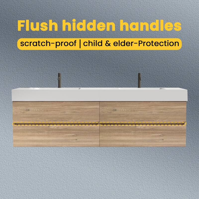 GDFStudio - Grace Wall-Mounted Bathroom Vanity with Engineered Quartz Sink & Soft Close Drawers, without Drainage and Faucet