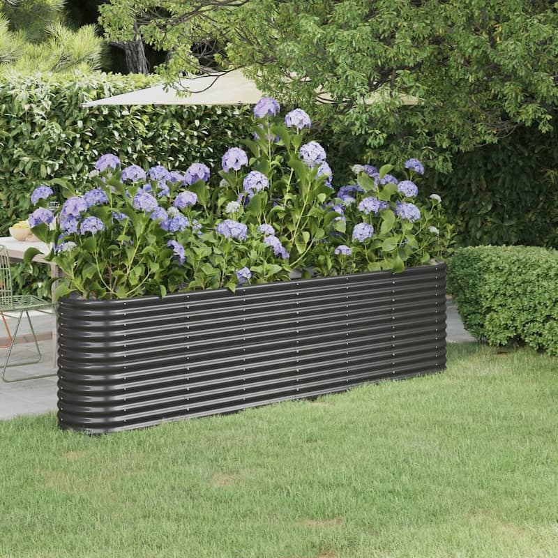 vidaXL Garden Raised Bed Patio Outdoor Raised Planter Box Powder-coated Steel - 102.4"x15.7"x26.8" - Anthracite