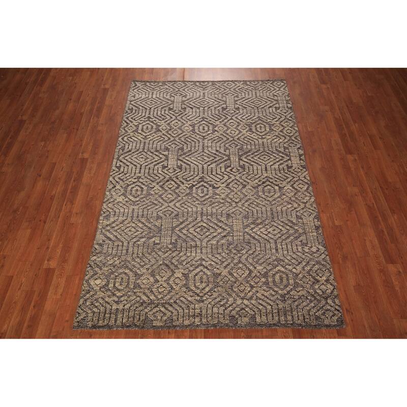 All-Over Trellis Moroccan Oriental Area Rug Handmade Brown Wool Carpet - 5'2" x 8'2"