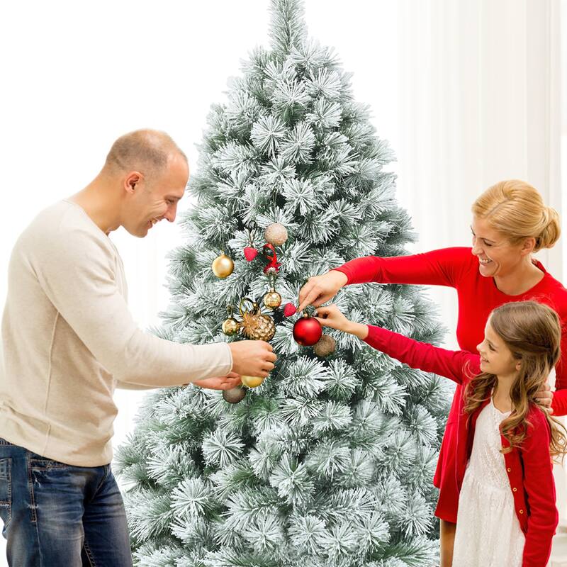 Costway 6ft or 7ft Premium Hinged Artificial Christmas Tree Snowy Pine