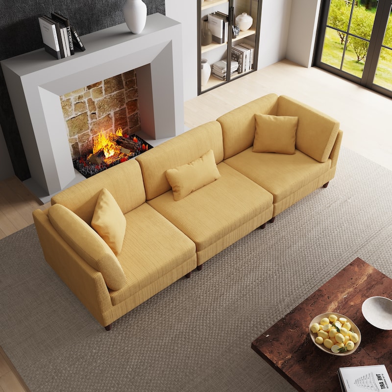 Corduroy Modular Sectional Sofa Set With Pillows