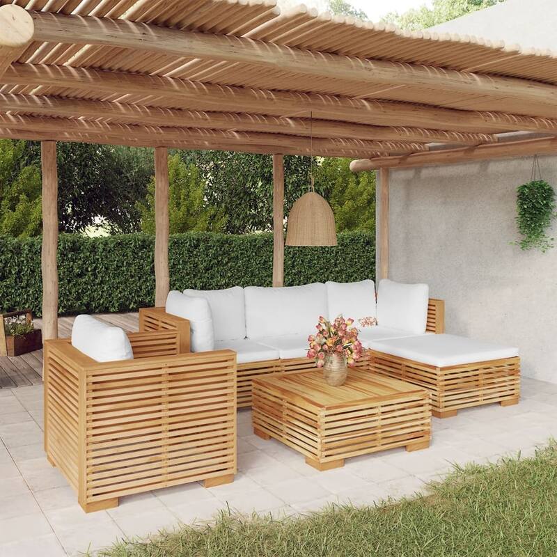 vidaXL 3 Piece Patio Lounge Set with Cushions Solid Wood Teak - 27.4" x 27.4" x 23.6"