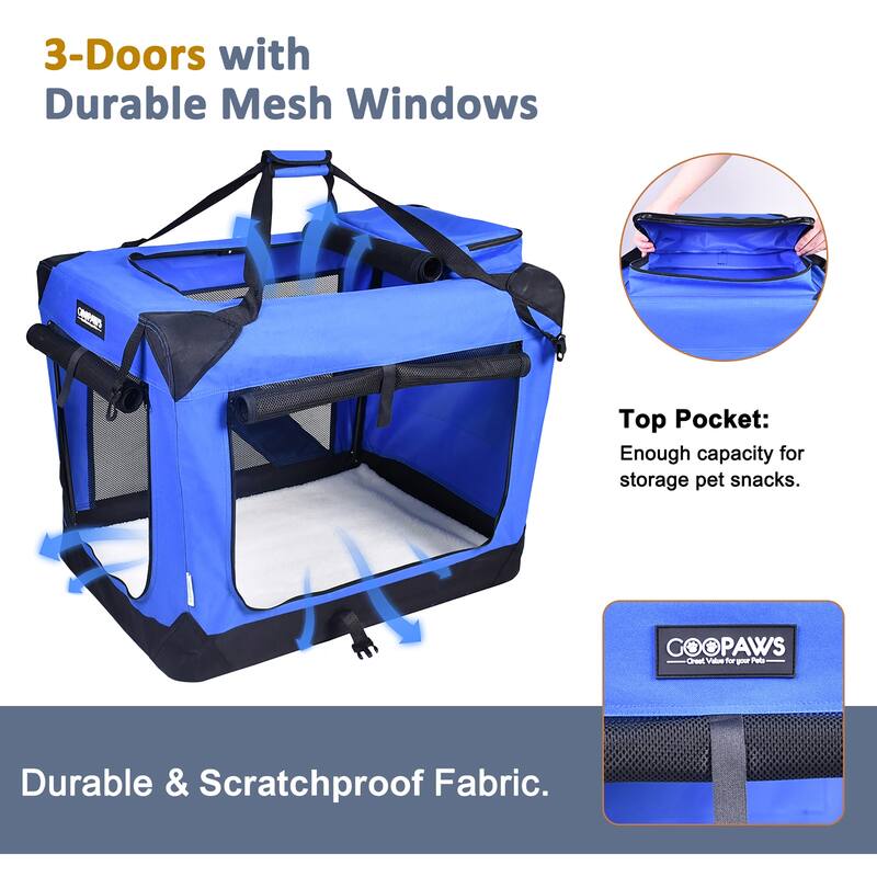 JESPET: 36" Soft Pet Crate for Dogs & Cats up to 70 lbs - Blue