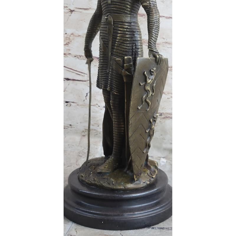 Crusader Knight Templar Bronze Statue Sculpture Figure On Marble Base