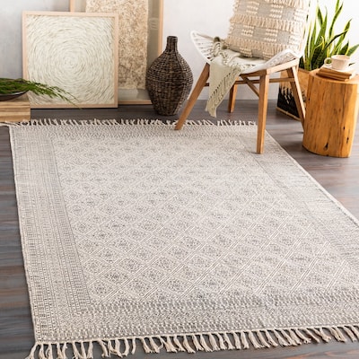 Livabliss Carnoustie Handmade Boho Border Cotton Area Rug