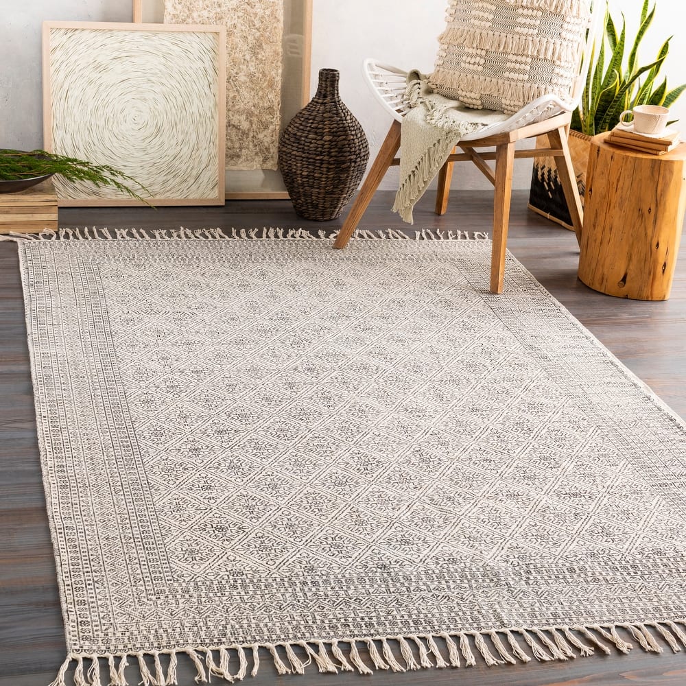 Livabliss Carnoustie Handmade Boho Border Cotton Area Rug