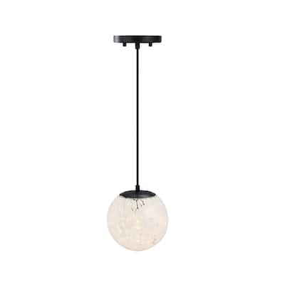 Neva 60 Watt 1-Light Matte Black Globe Pendant Light with White Art Glass Shade - 7.75