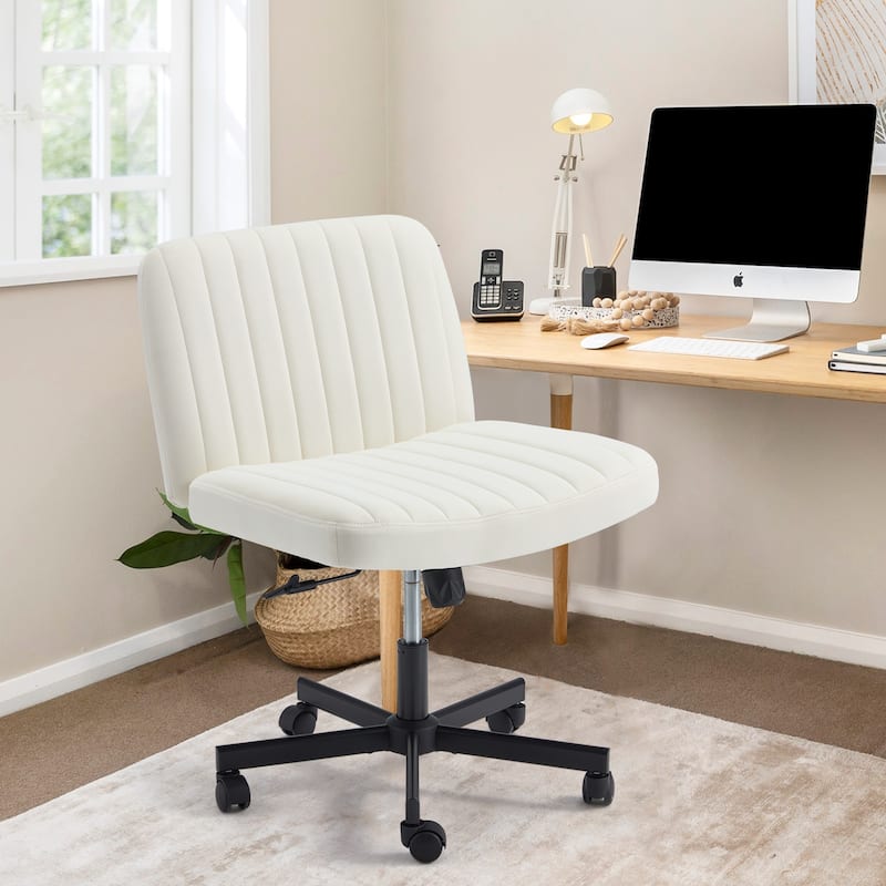 EROMMY Armless Criss Cross Chair with Wheels - Adjustable Height Office Chair for Cross-Legged Sitting - N/A - White
