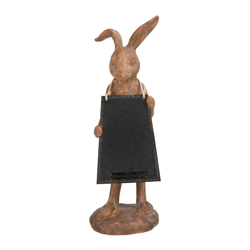 Rabbit Figurine Holding Working Chalkboard - Brown