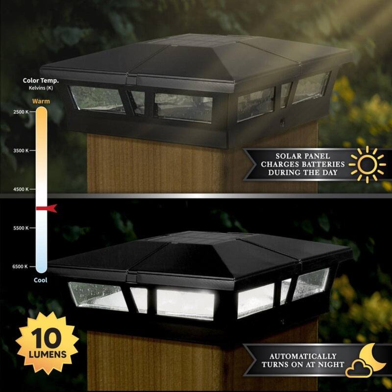 Cambridge Solar Powered Outdoor Post Cap - 7.5" - Black - Set of 2