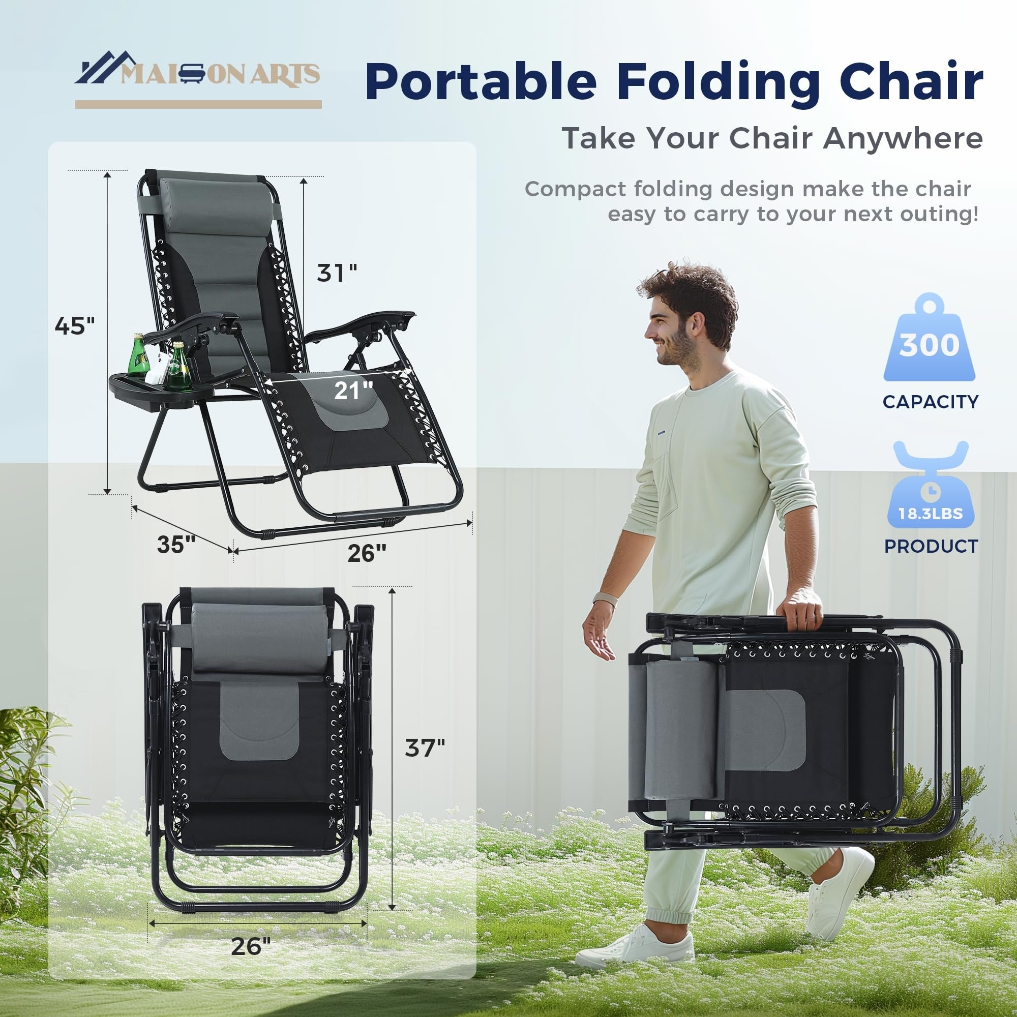 Oversized Padded Zero Gravity Lawn Chair Foldable Patio Recliner Anti Gravity Lounge Chair w Pillow Bed Bath Beyond 40155244