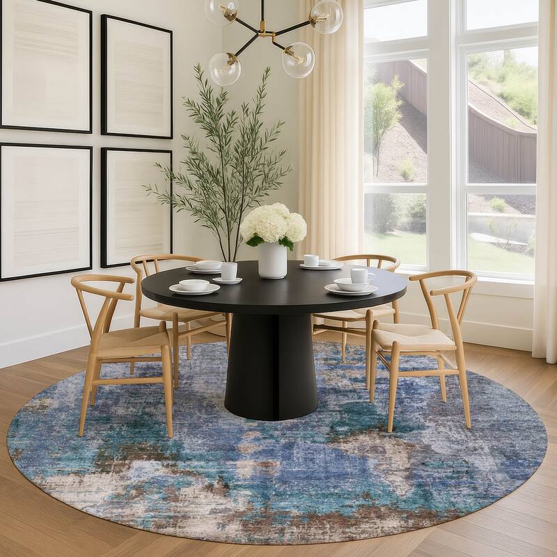 Machine Washable Indoor/ Outdoor Abstact Contemporary Chantille Rug