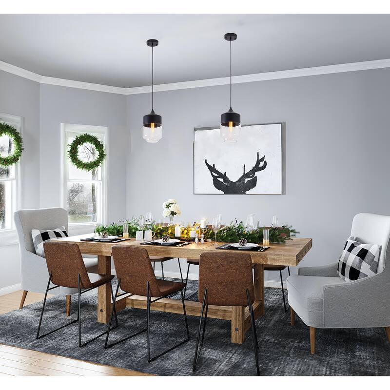 1-Light Matte Black Pendant With A Clear Glass Shade