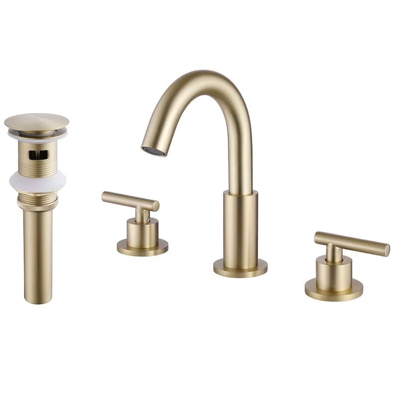 8.3"H Solid Brass Widespread 2-handle Bathroom Sink Faucet with Pop-Up Drain Assembly - Brushed Gold