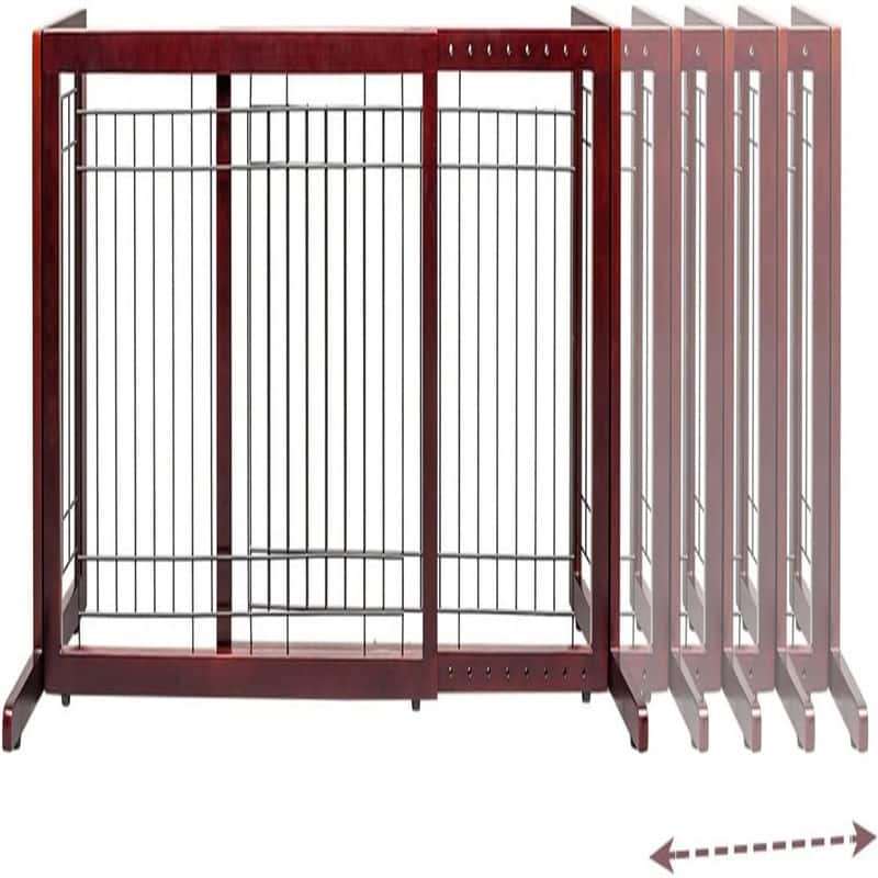 Bonnlo 4 Panels Adjustable Pine Pet Gate Coffee - N/A
