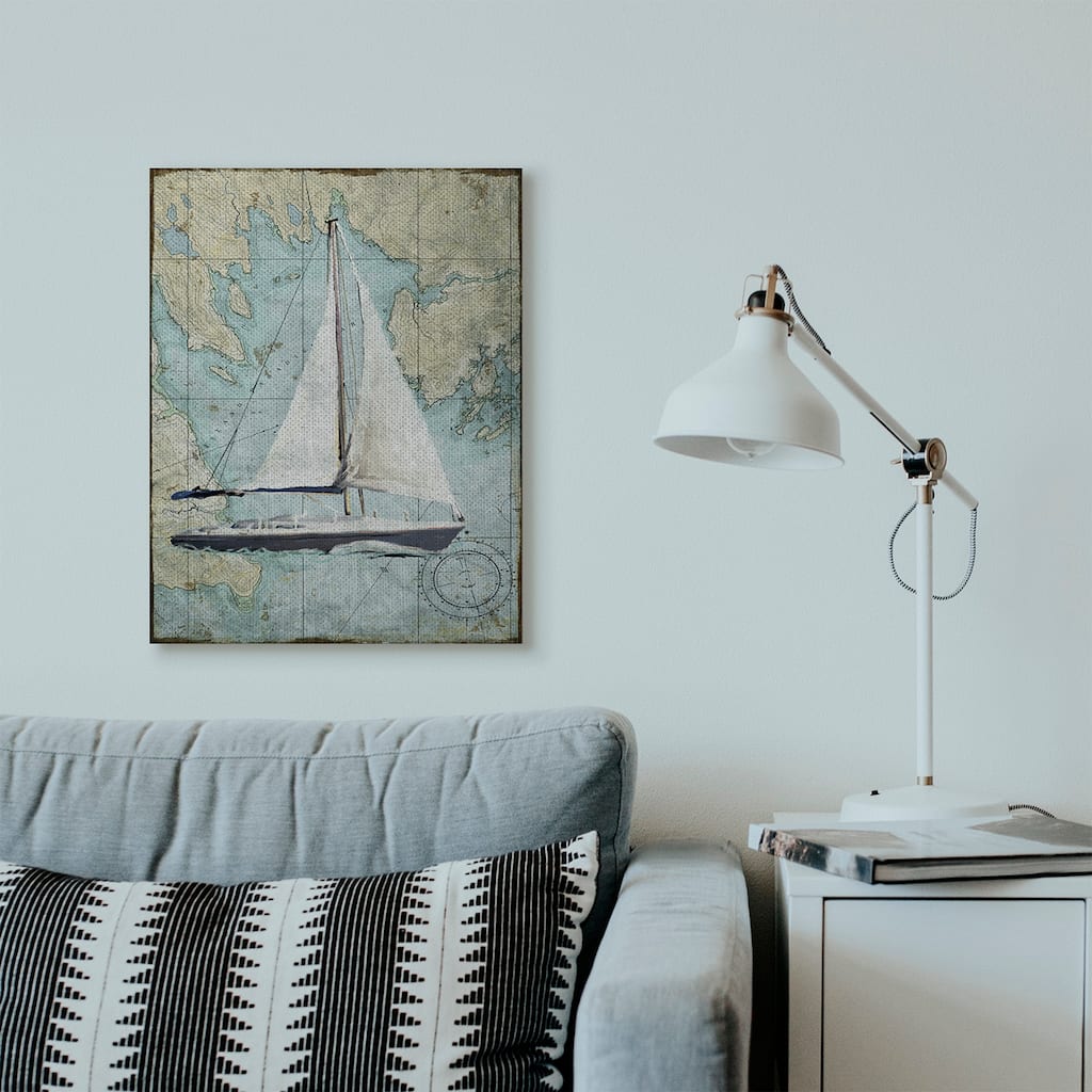 Stupell 'Vintage World Map Sail Boat' Canvas Print - Multi-Color
