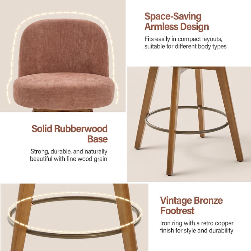 Fabric Upholstered Counter Height Swivel Bar Stools - 37.8"H x 19.7"W x 23.2"D