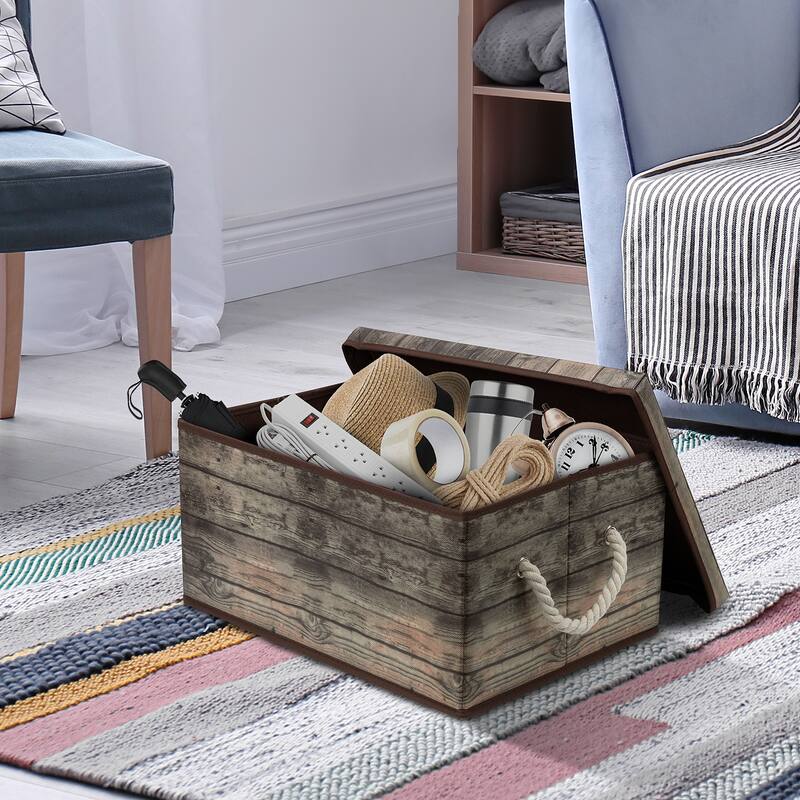 Wooden Pattern Storage Box Brown 2 Pack