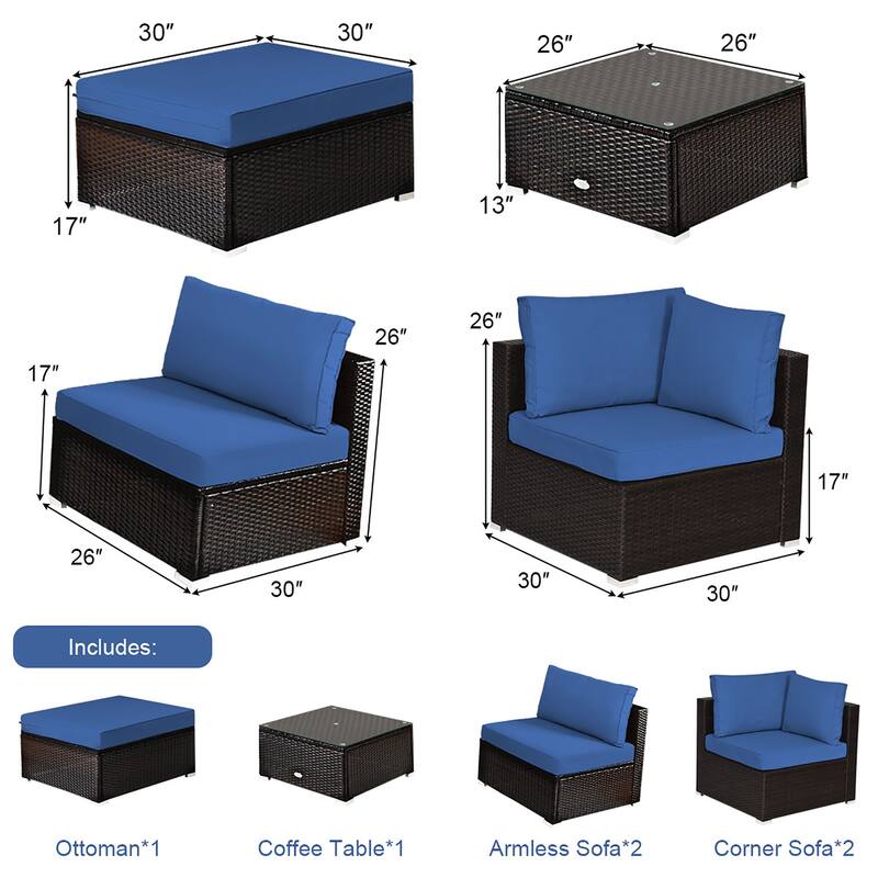 Costway 6PCS Outdoor Patio Rattan Furniture Set Cushioned Sectional