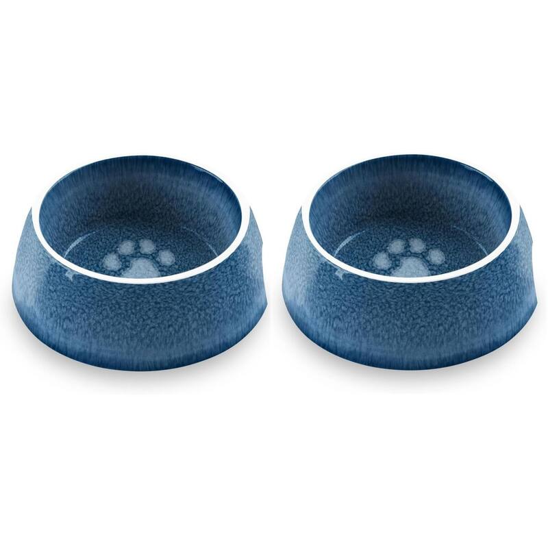 Abode Homewares Indigo Impressions Paw Melamine Pet Bowl - Indigo - Set of 2 - Small