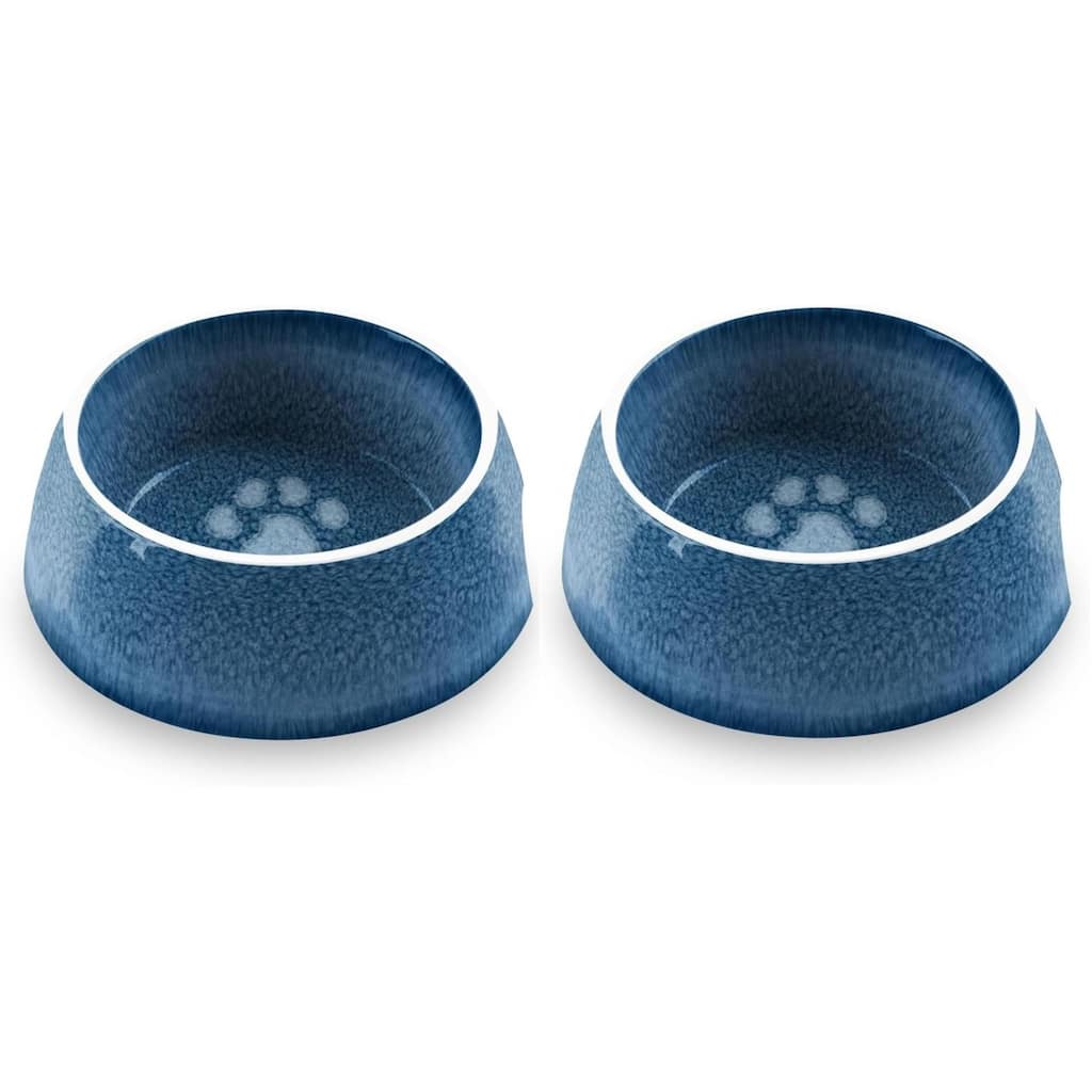 Abode Homewares Indigo Impressions Paw Melamine Pet Bowl - Indigo - Set of 2