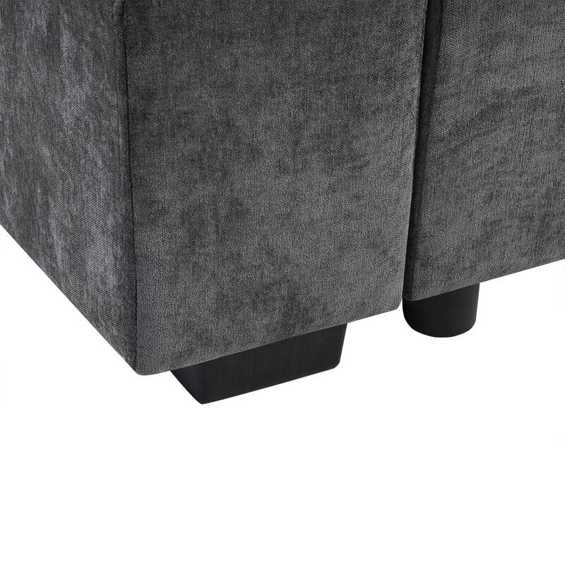 Chenille Sectional Sofa L-shaped Sofa with Wooden Storage Compartment, Tufted Couch Upholstered Sofa Couch with Pillows