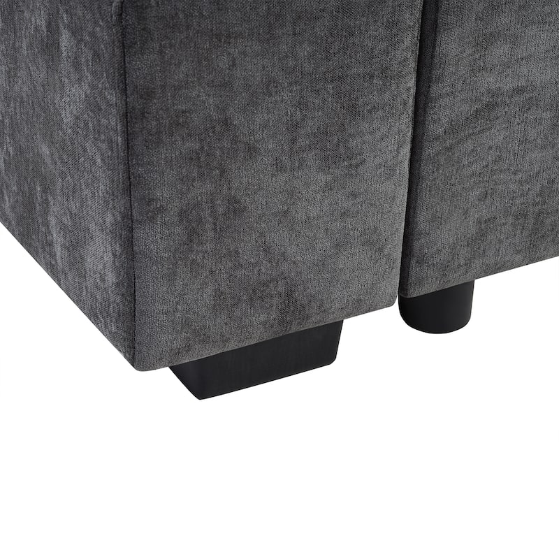 Sectional L-shaped Gray Chenille Sofa with Wooden Storage, 94"L x 61"W x 31"H, 187lbs