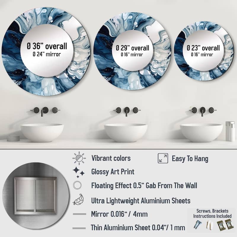 Designart "Blue Grey Ethereal Elixir I" Abstract Living Room Mirror - Blue Modern Large Round Mirror