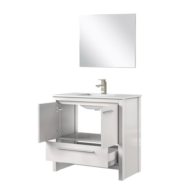 Lafarre Bath Vanity Quartz Top, Sink, Mirror & Brushed Nickel Faucet