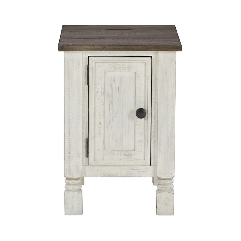 24 in. White and Brown Rectangle Wood End Table with USB Charging Ports