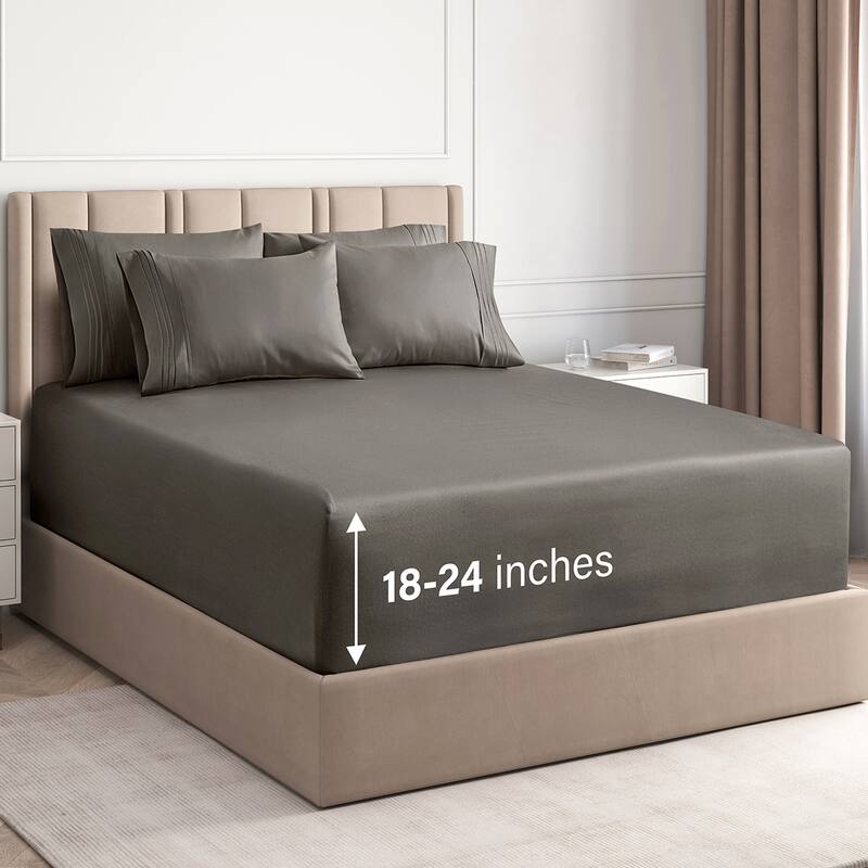 CGK Linens 6 Piece Extra Deep Pocket Microfiber Hotel Luxury Bed Sheets Set - California King - Dark Grey