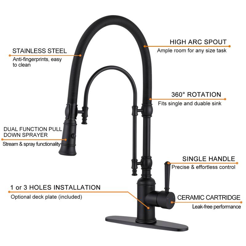 WOWOW Single Handle Gooseneck Pull Down Sprayer Kitchen Faucet