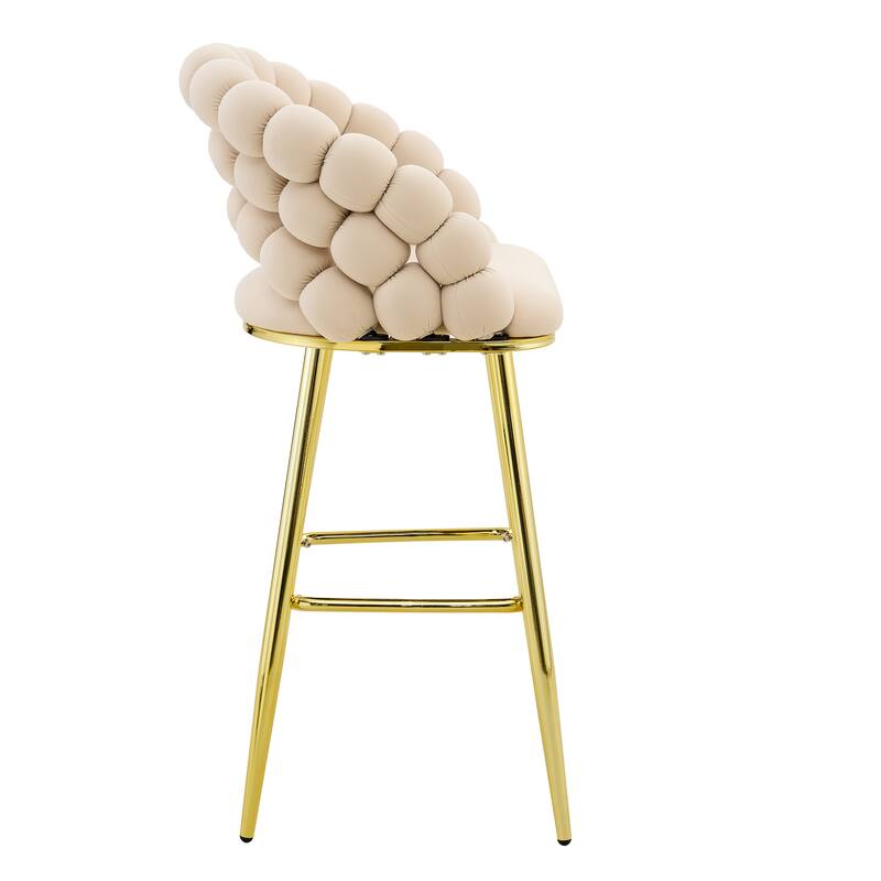 Set of 2 Puffy Bubble Chair Ball Chain Chair Velvet Bar Stools with Gold Legs, Modern Tufted Accent Bar Chairs
