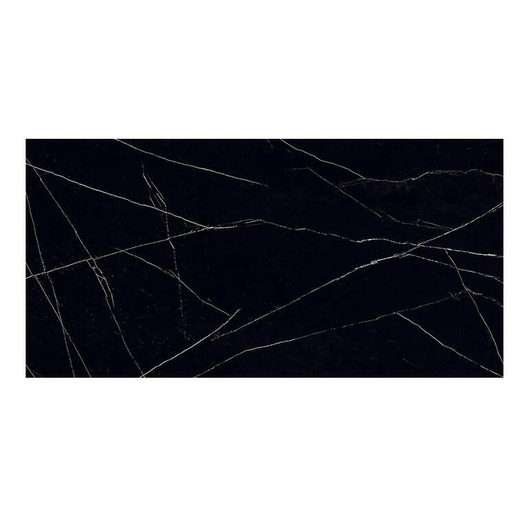 Veneto 23.6 in. x 47.2 in. Polished Black Marquina Porcelain Rectangle Wall and Floor Tile (15.5 sq ft/case) - 2 Sheets
