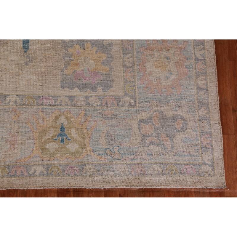 Hand Knotted Oriental 100% Wool Carpet Transitional All-Over Peach Oushak Area Rug - 13' 11'' X 10' 1''