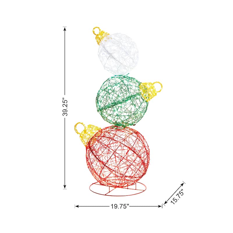 Glitzhome 39"H Lighted Christmas 3D PVC Stacked Ornaments Decor with 760 LED Lights - 3D PVC Stacked Ornaments