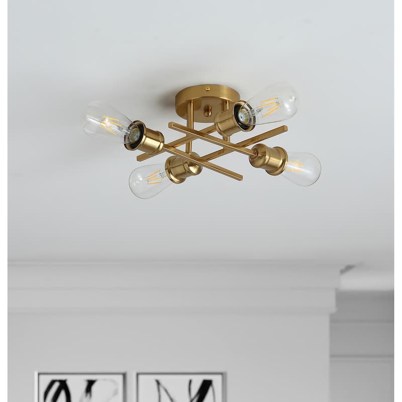 Modern Sputnik Design Semi Flush Mount Gold 4-Light Ceiling Lamp