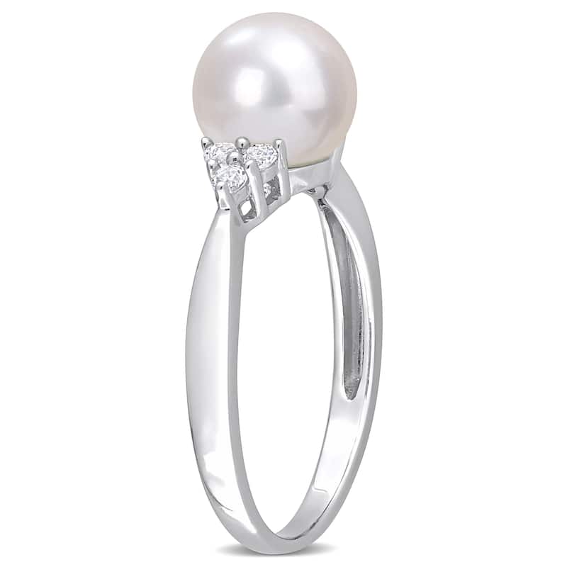 Miadora 8-8.5mm Cultured Freshwater Pearl and 1/4ct TGW White Topaz Ring in Sterling Silver