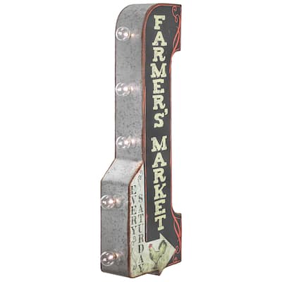 Farmer's Market Double Sided Off the Wall LED Marquee Light Up Sign for Bar, Garage or Man Cave