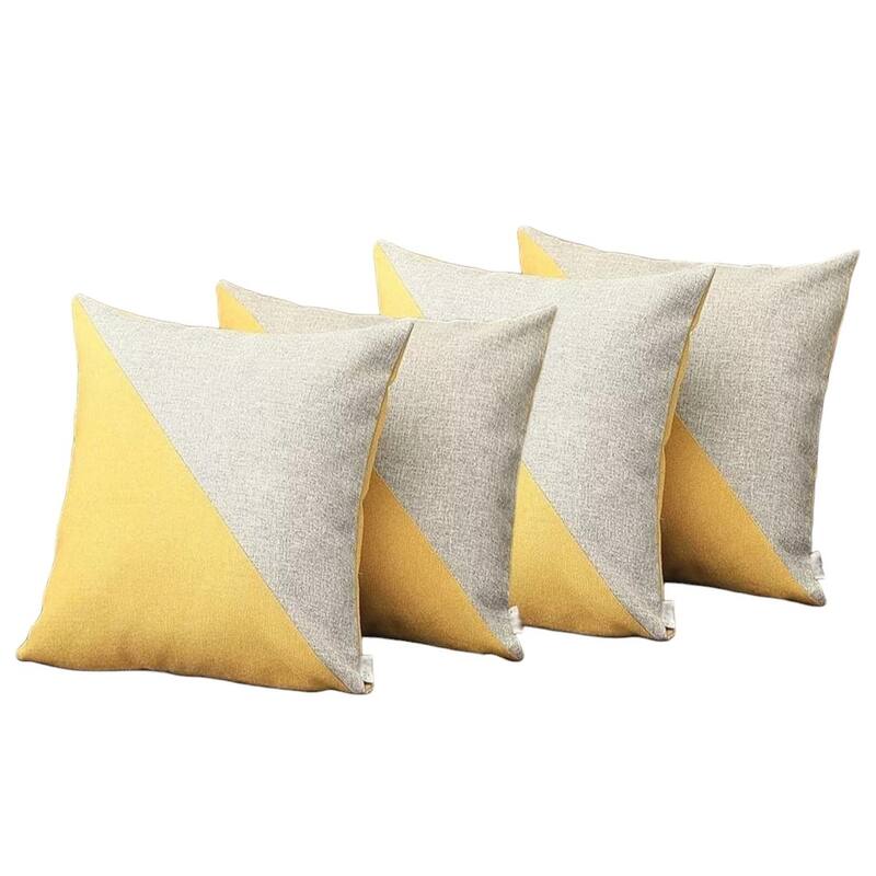 Set of Four 18" Yellow and Gray Color Block Fabric Throw Pillows