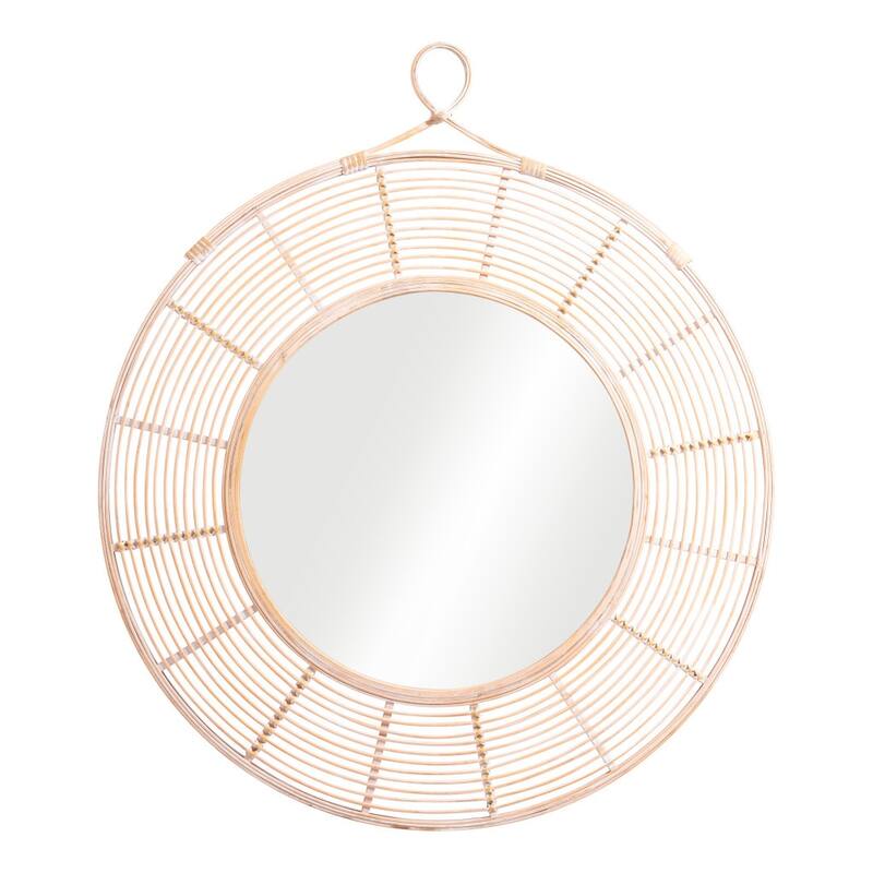 HomeRoots 37" Natural Round Framed Accent Mirror - 31.5' X '36.6' X '1.4