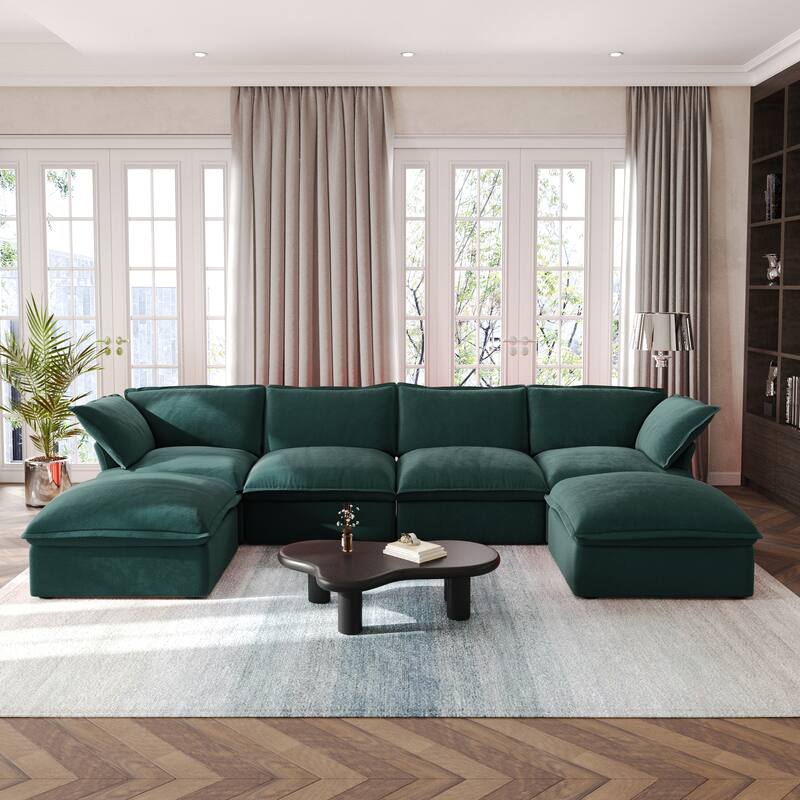 U Shape Couch Sectional for Living Room, Convertible Sectional Sofa, Modular Sectional Couch with Ottomans for Living Room - Green