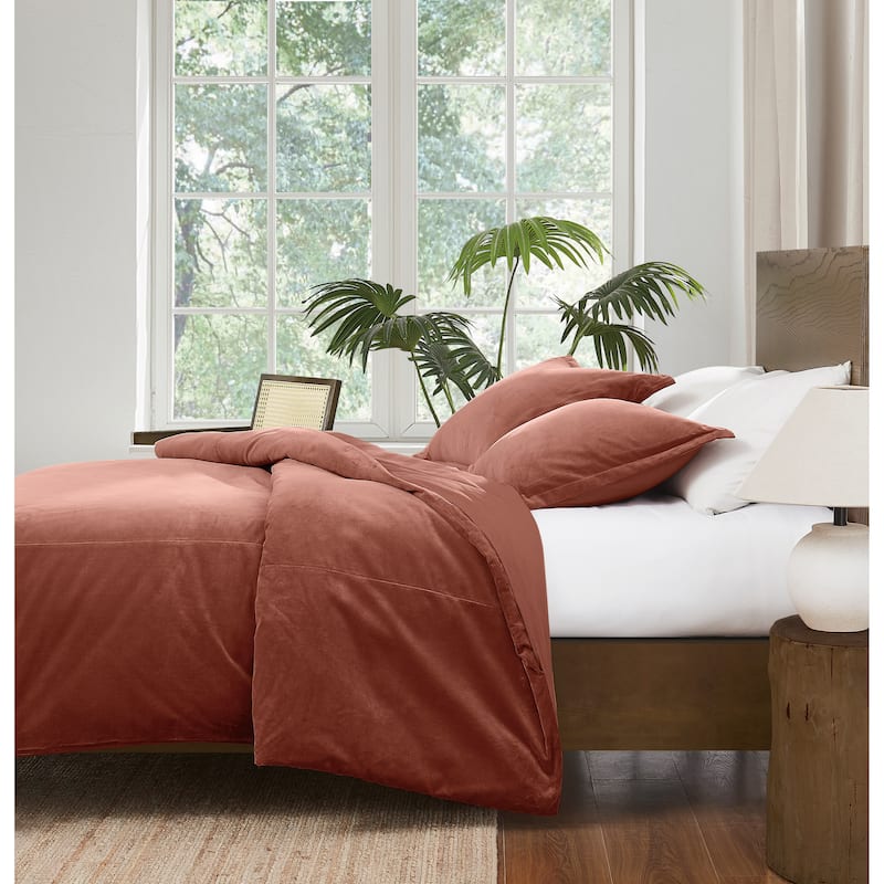 Brooklyn Loom Matte Cotton Velvet 3 Piece Duvet Cover Set