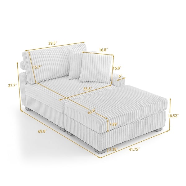 dimension image slide 3 of 4, Modular Armchair and Ottoman Set with Adjustable Headrest, Flannel Upholstery